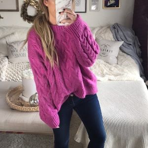 Chunky oversized pink cable knit sweater